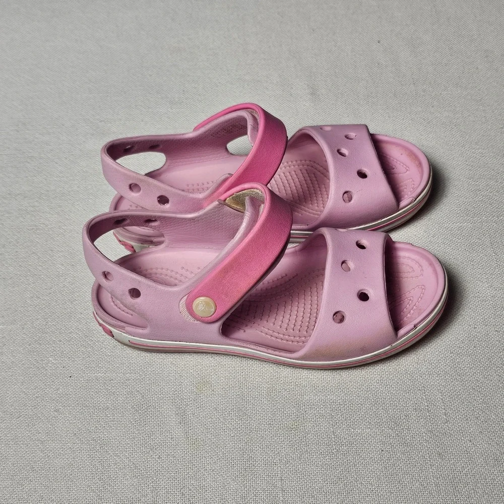 Crocs Crocband II Sandal PS Pink Kids Size C 13 Hook and Loop Sporty Water Shoe